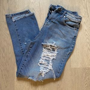 Distressed High Rise Mom Jean